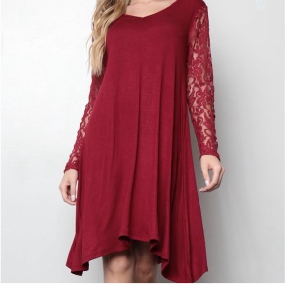 NEW•XL-1X•TCB•LARISSA SWEET RED LACE SLEEVED SWING DRESS•NWT - Picture 4 of 11